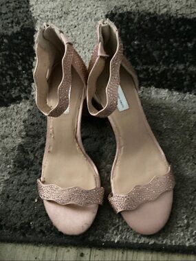 INC International Concepts Blush Pink Scalloped Rhinestone Ankle-Strap Heels
